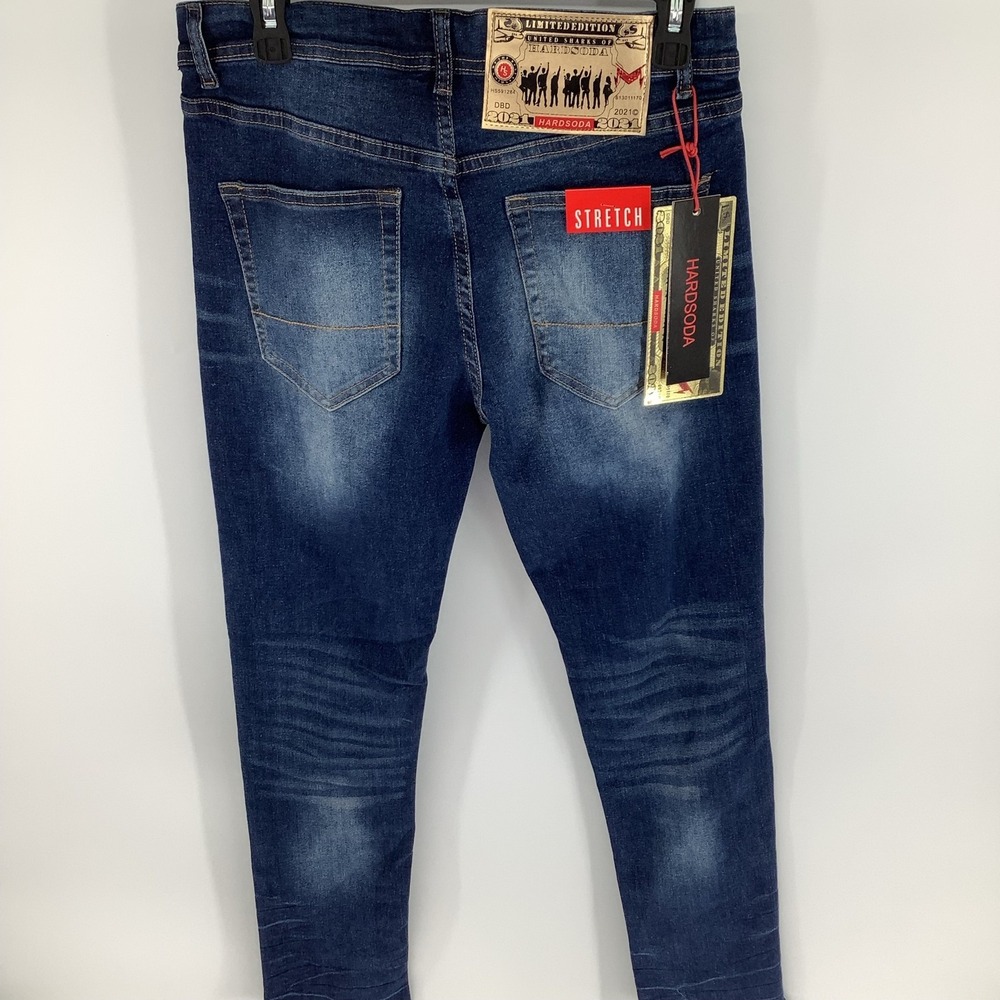 Hard Soda Jeans Mens Blue Stretch Slim Skinny Distressed Denim Pantsez 30
